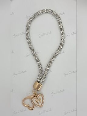 Gold Heart Charm Clear Crystal Cord Phone/Key Lanyard CH4390